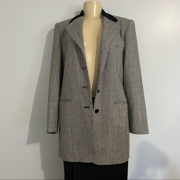 Vintage Lord & Taylor Wool Oversized Houndstooth Velvet Blazer Womens Size 6 - Picture 3 of 10
